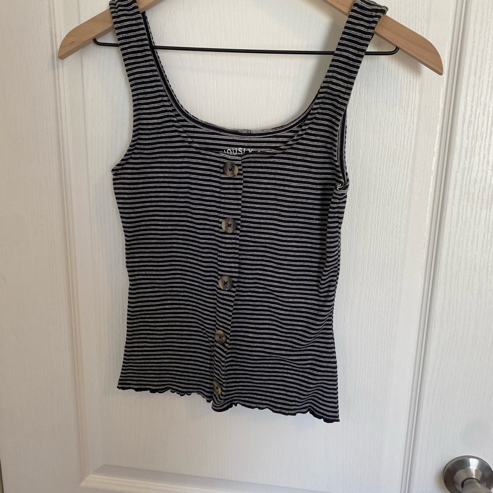Aeropostale Striped Black and White Button-Up Crop Tank Top